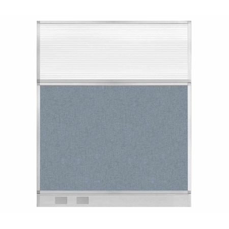 Versare Hush Panel Cubicle Partition 5' x 6' Powder Blue Fabric Clear Fluted Window w/ Cable Channel 1856404-1